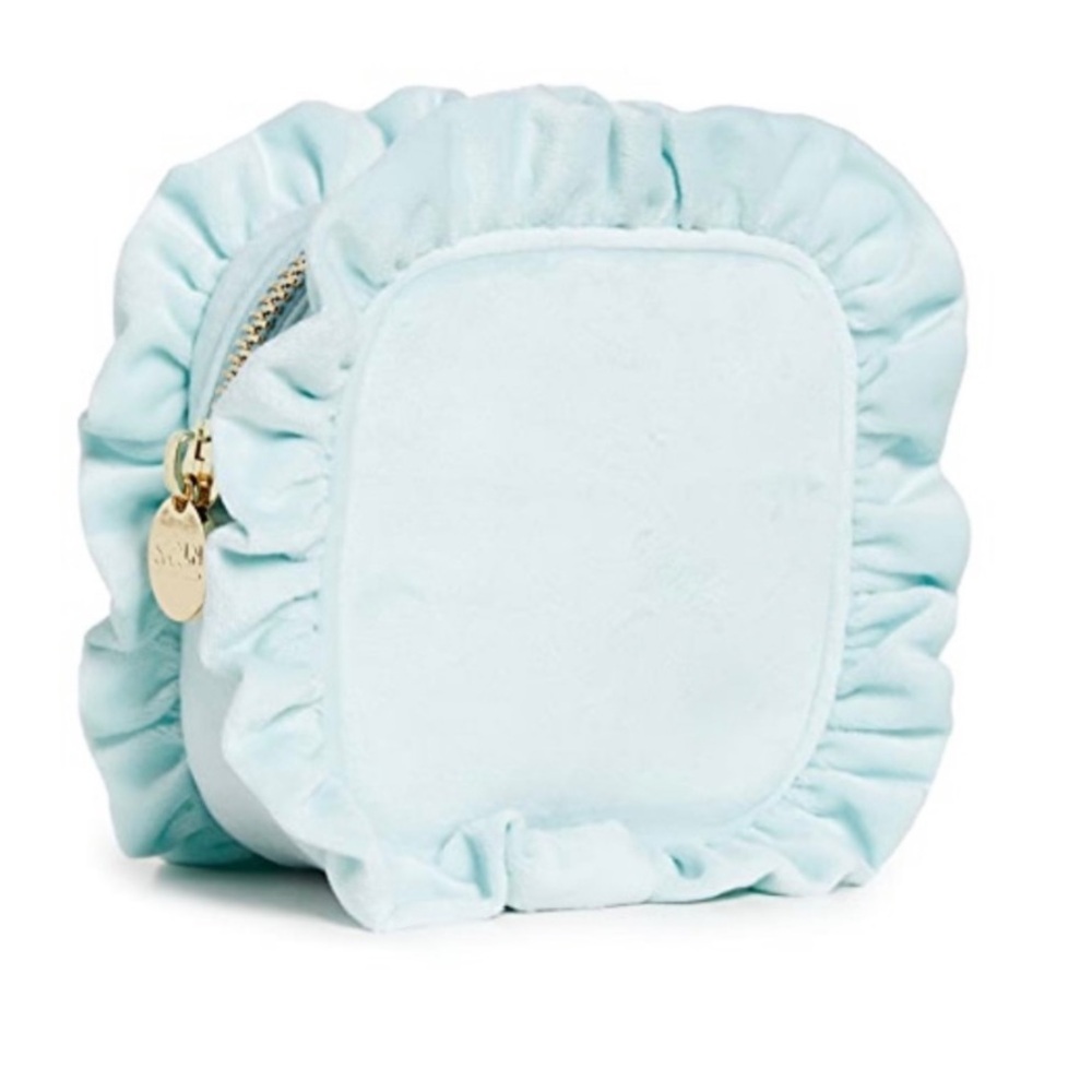 NWT Stoney Clover Lane Velvet Ruffle Mini Pouch in Cloud